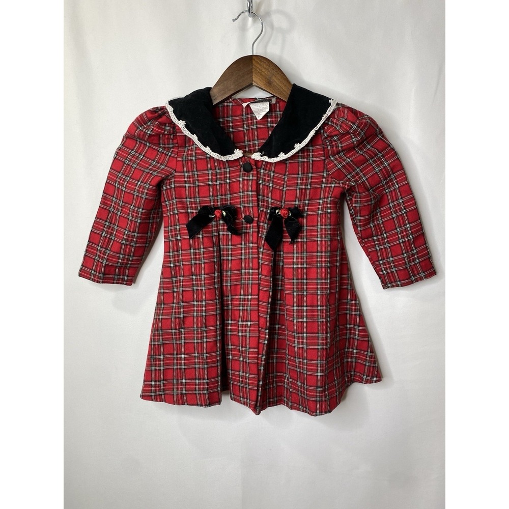 Vintage Rare, Too Toddler Girl Dress Overcoat Size 2T Christmas Plaid Tartan Fun
